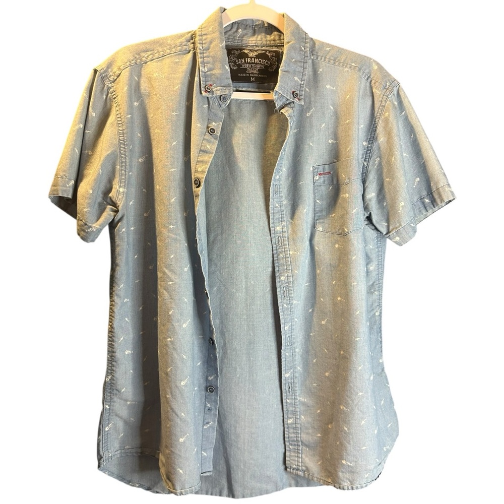 Classic Blue Casual Button Down Shirt Lightweight Fabric